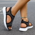 thumbnail image 4 of Rokment Women's Sparkly Rhinestones Comfortable Walking Sandals Slip on Air Cushion Arch Support Wedge Slingback Open Toe Platform Summer Shoes Breathable Beach Footwear Black Size 6, 4 of 6