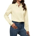 thumbnail image 2 of Siliteelon Women's Button Down Dress Shirts Cotton Long Sleeve Blouse Classic Fit Work Business Casual Tops Beige, 2 of 7