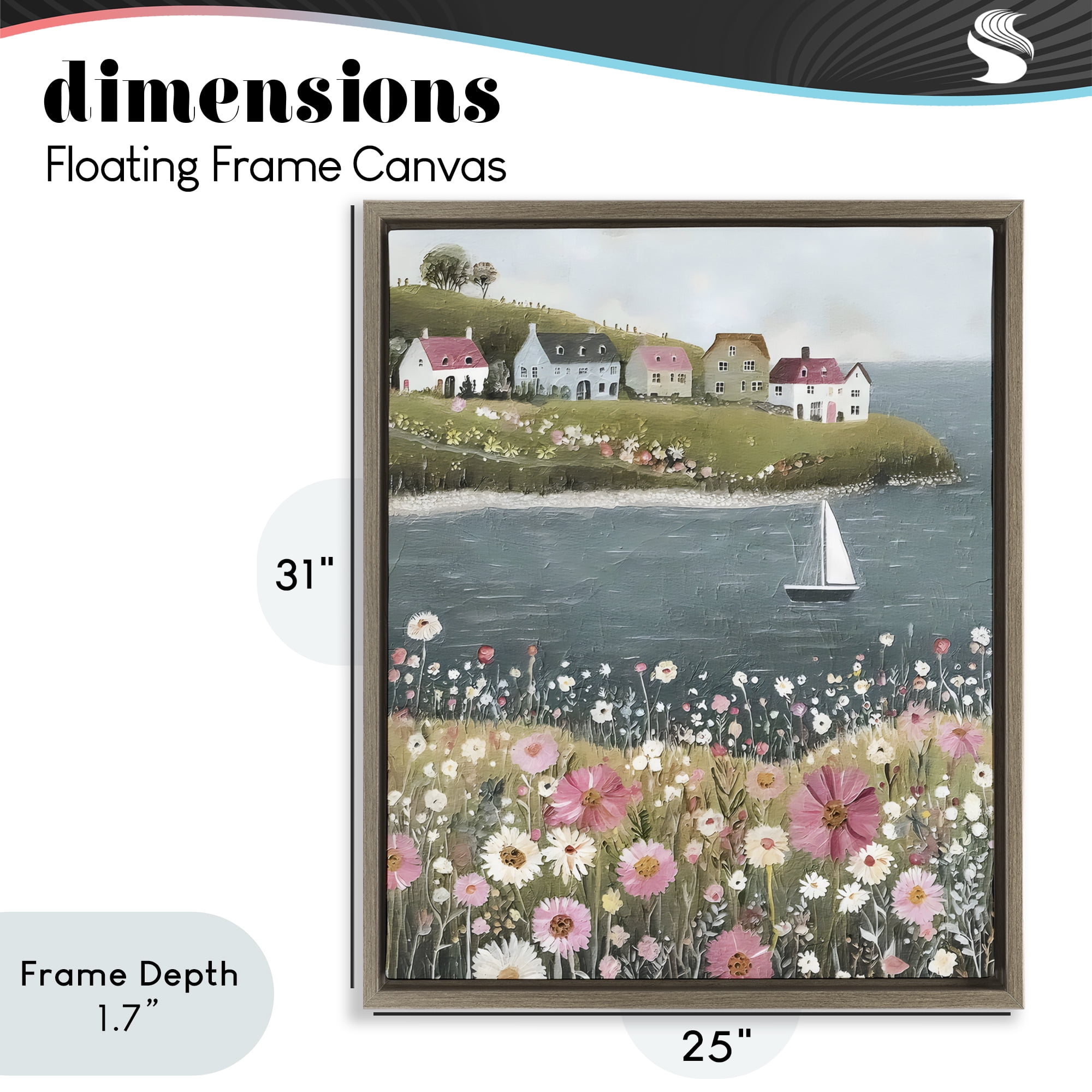 Stupell Industries Pink Meadow & Sailboats Brown Framed Floater Canvas Wall Art, design by Riley B