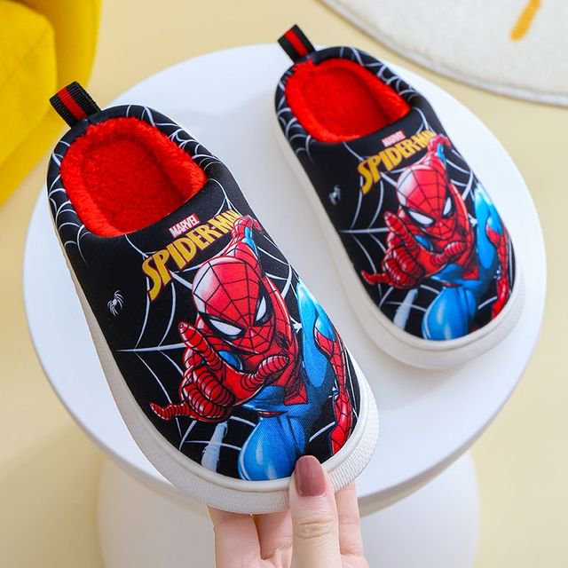 Zapatilla de algodón con estampado de superhéroe de dibujos animados para niños de Disney suave otoño invierno cálido bebé niño niña interior hogar dormitorio algodón Shoes36-37 (plantilla 22 CM) Gao Jinjia LED