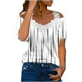 thumbnail image 2 of Babysbule Womens Tops Plant Print Women's Casual Off The Shoulder Lace Regular Fit Short Sleeve Tops V-Neck Shirt Tops Outfit, 2 of 5