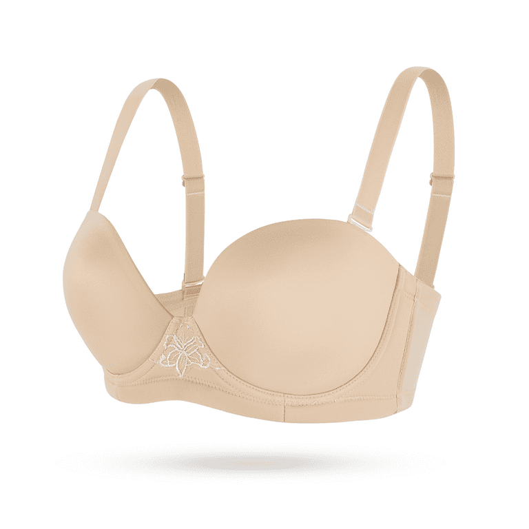 YANDW Strapless Convertible Multiway Comfort Supportive Underwire Plus Size  Bra with Clear Straps Beige,42F