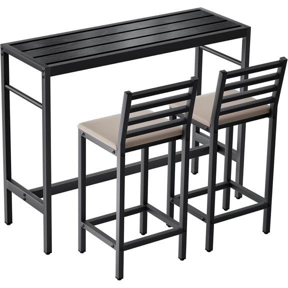 Esheno 3 Piece Outdoor Bar Set 50" Rectangular High Top Table 2 Cushioned 41" Stools