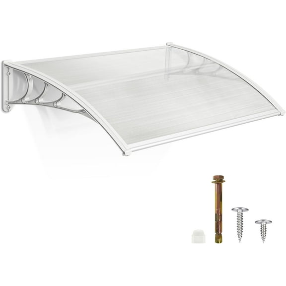 116 inch / 78 inch / 39 inch Window Awning Outdoor Polycarbonate Hollow Sheet Door Patio Canopy (40''x40'', White Canopy/Pure White Bracket)