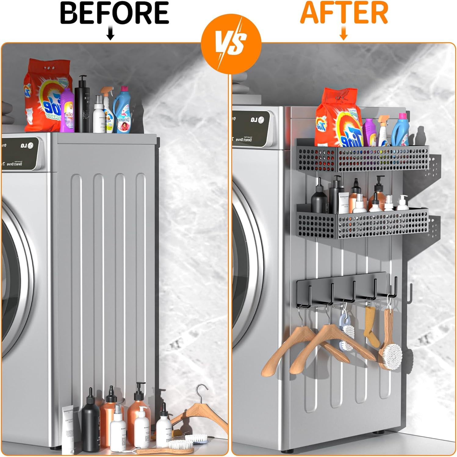 Magnetic Spice Rack for Refrigerator 2 Tiers and Paper Towel Holder and Utensil Holder, Magnetic Refrigerator Organizer, Strong Magnetic Fridge Shelf, Side Fridge Storage Rack for Kitchen
