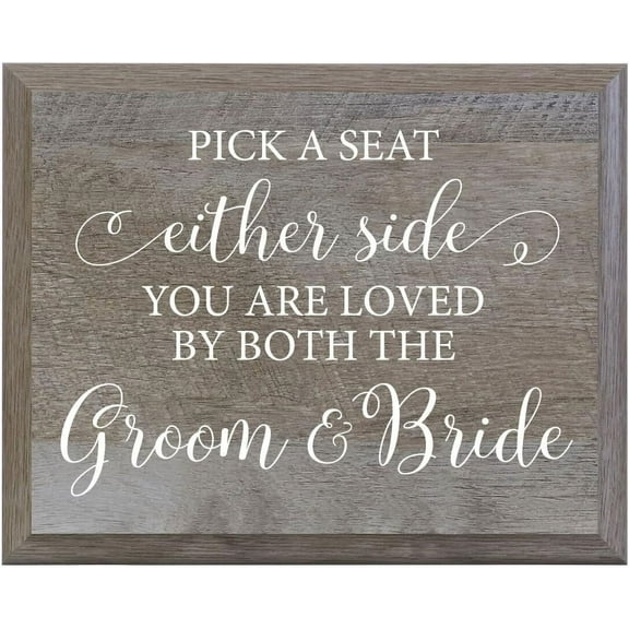 LifeSong Milestones Pick A Seat Not A Side Decorative Wedding Party Signs for Ceremony and Reception for Bride and Groom (8x10)