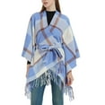 thumbnail image 4 of XFLWAM Women's Sweater Poncho Coat Shawl Wrap Poncho Cape Belt Gradient Cardigan Sweaters Open Front for Spring Winter Blue One Size, 4 of 6