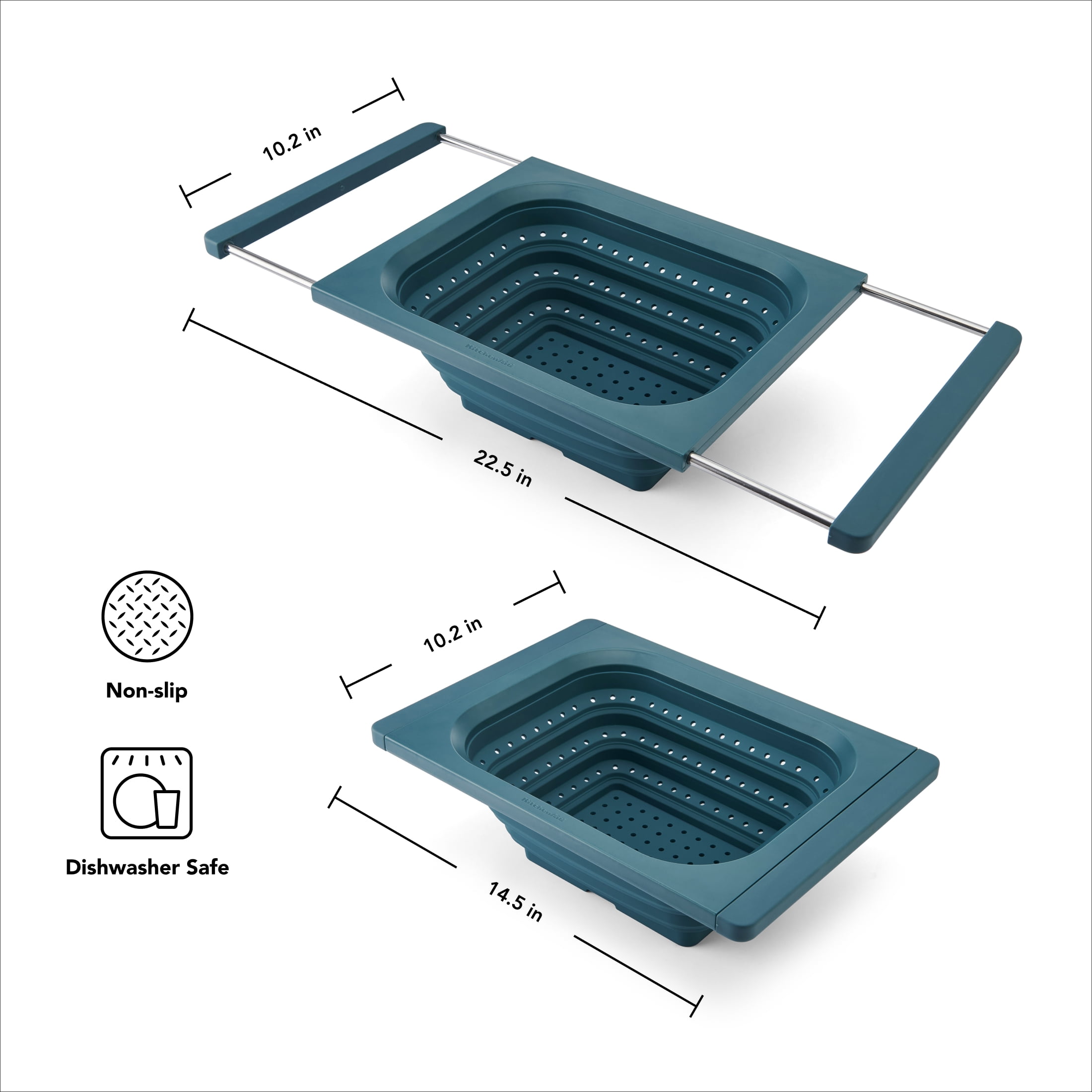 KitchenAid Collapsible Over the Sink Colander and Strainer for Kitchen, Agave