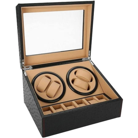 4+6 Luxurious Automatic Rotation Watch Display Storage Box PU Leather Watch Winder Display with 10 Removable Pillows for Men/Women Gift