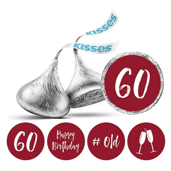 Darling Souvenir chocolate Labels 60th Birthday Stickers Pack of 190 Pcs Party Favor-Maroon