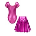 thumbnail image 2 of vastwit Women's Shiny Metallic Gymnastics Dance Leotard with Flared Mini Skirt Hot Pink M, 2 of 4
