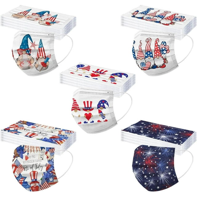 HUGFEGWE 50Pcs Patriotic Disposable Adults Face Masks,3 Ply Protective Disposable Face Masks with 4th of July Independence Day Designs (Independence Day C) CJB91-40822