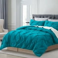thumbnail image 4 of SLEEPBELLA 3pcs Luxury Ruched Floral Pintuck Comforter Sets, Soft Microfiber Inner Fill Down Alternative Shabby Chic Bedding Set, (Teal) Queen, 4 of 7