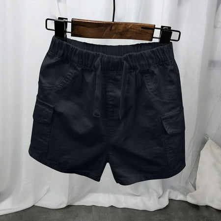 CQONEPT Toddler Boys Cargo Shorts Boys Solid Color Casual Summer Cotton Shorts Elastic Waist with Multi Pockets Black 2 Years