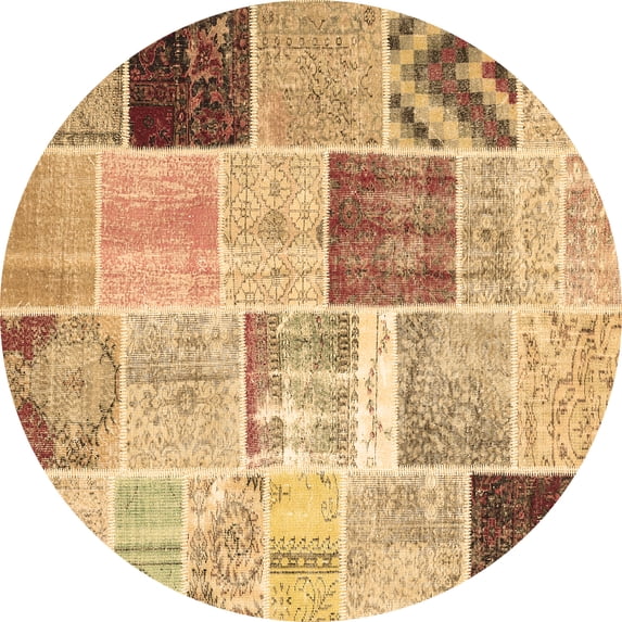 Ahgly Company Indoor Round Patchwork Brown Transitional Area Rugs, 5' Round