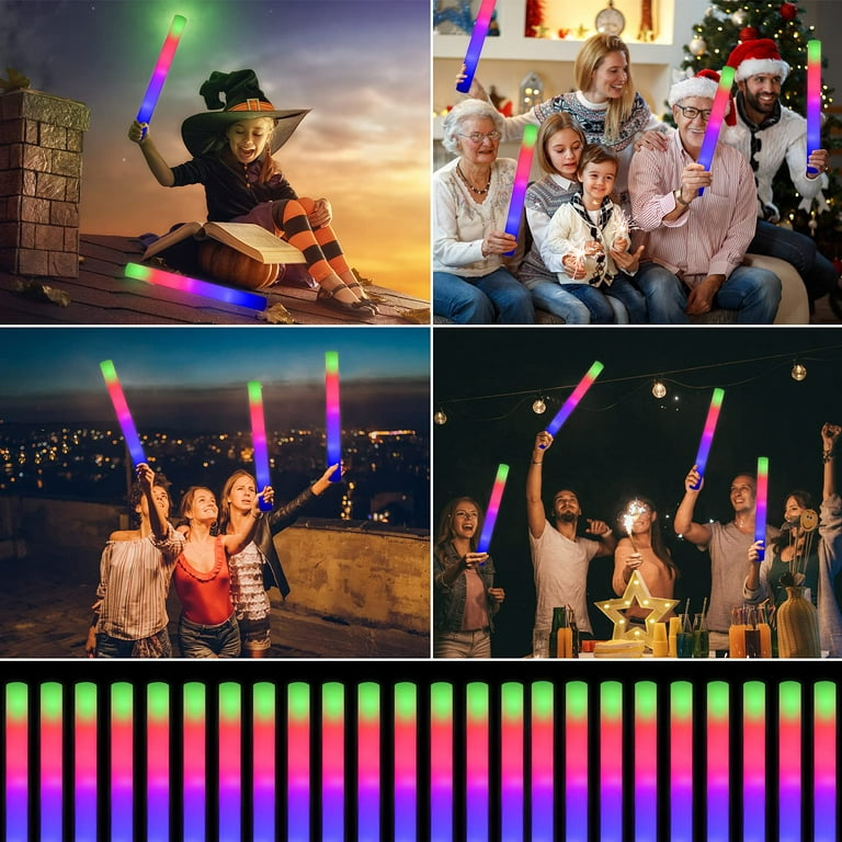 25 Pcs Foam Glow Sticks Bulk, LED Light Up Foam Sticks, Glow in the Dark  Party Supplies for Kids Adults, 3 Flash Modes, for Wedding Birthday  Halloween Christmas Rave Party Favors, Christmas