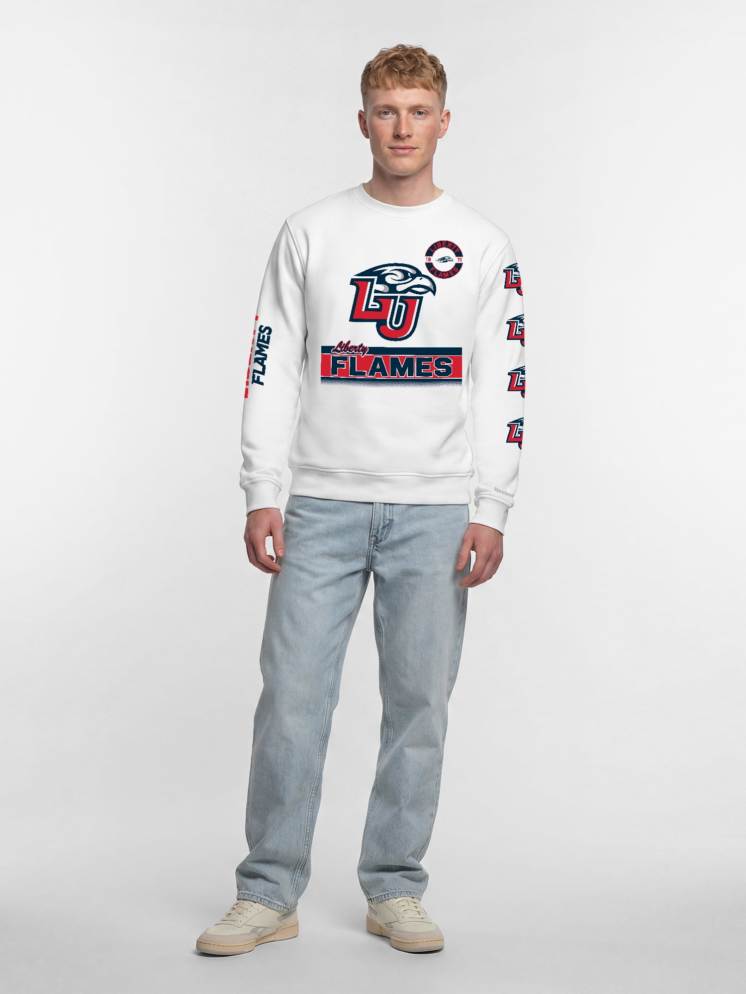 Liberty Flames Reebok Mens White Crew Sweatshirt