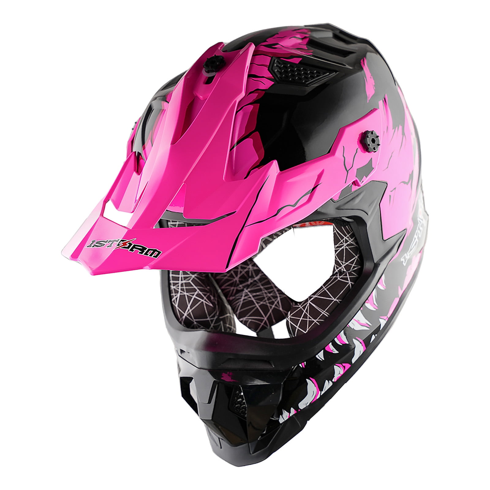 1Storm Adult Motocross Helmet ATV Dirt Bike BMX MX Downhill Mountain Helmet Track Style JH601; Dinosaur Pink