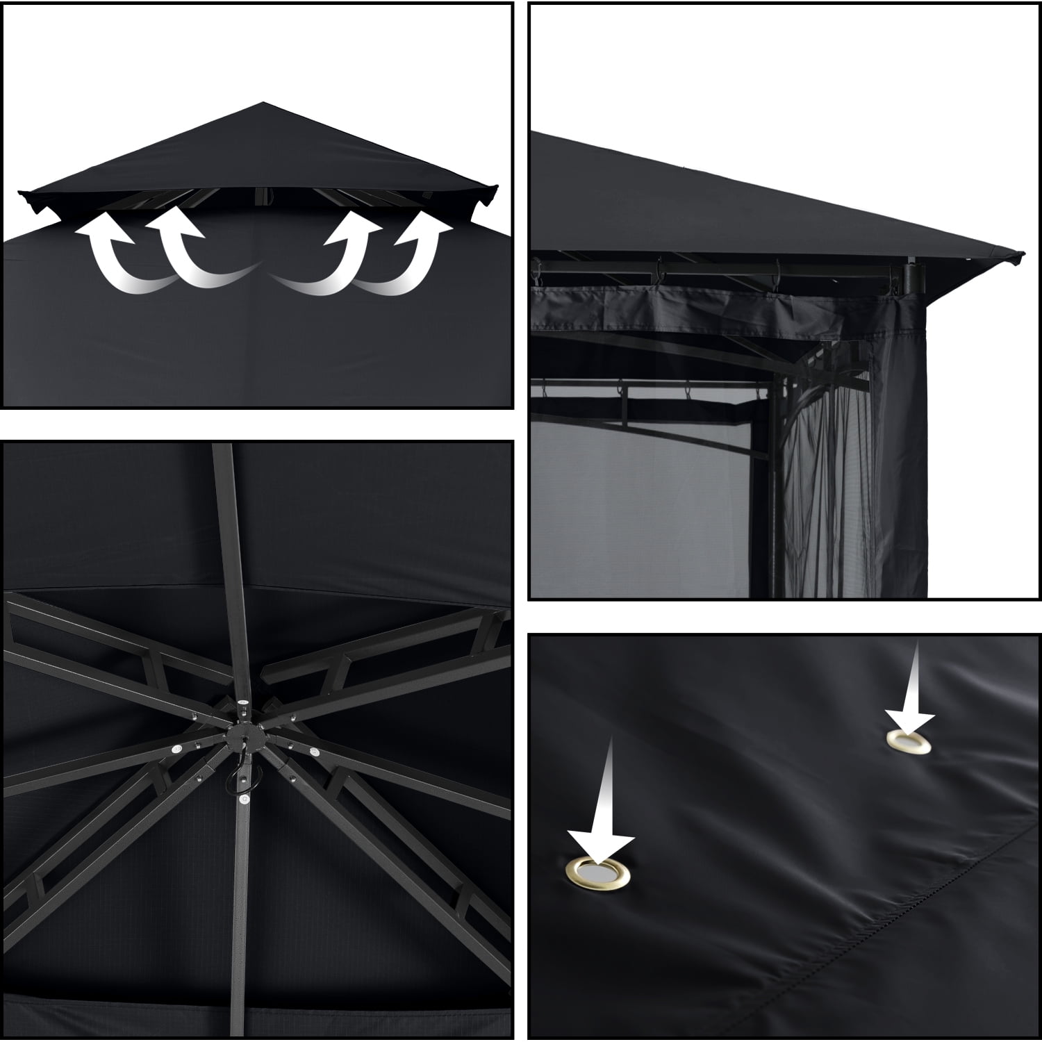 ABCCANOPY 11'x11' Patio Gazebo With Mosquito Netting and Double Soft Roof Canopies for Shade and Rain,Black