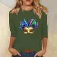 thumbnail image 1 of Hauts pour Femmes Manches 3/4 Imprimé Carnaval Décontracté Col Rond Manches Trois-Quarts T-shirt Ample Vert P, 1 of 5