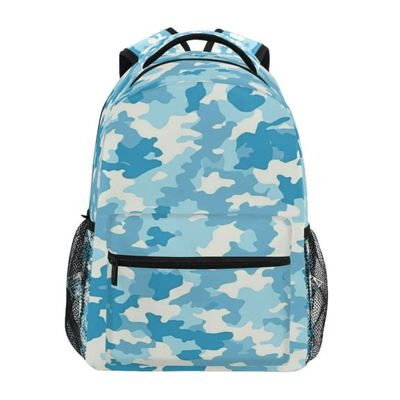 Blue Camouflage Pattern Stylish Large Backpack 15L Self-Standing Durable Twill for School, Office and Travel Use
