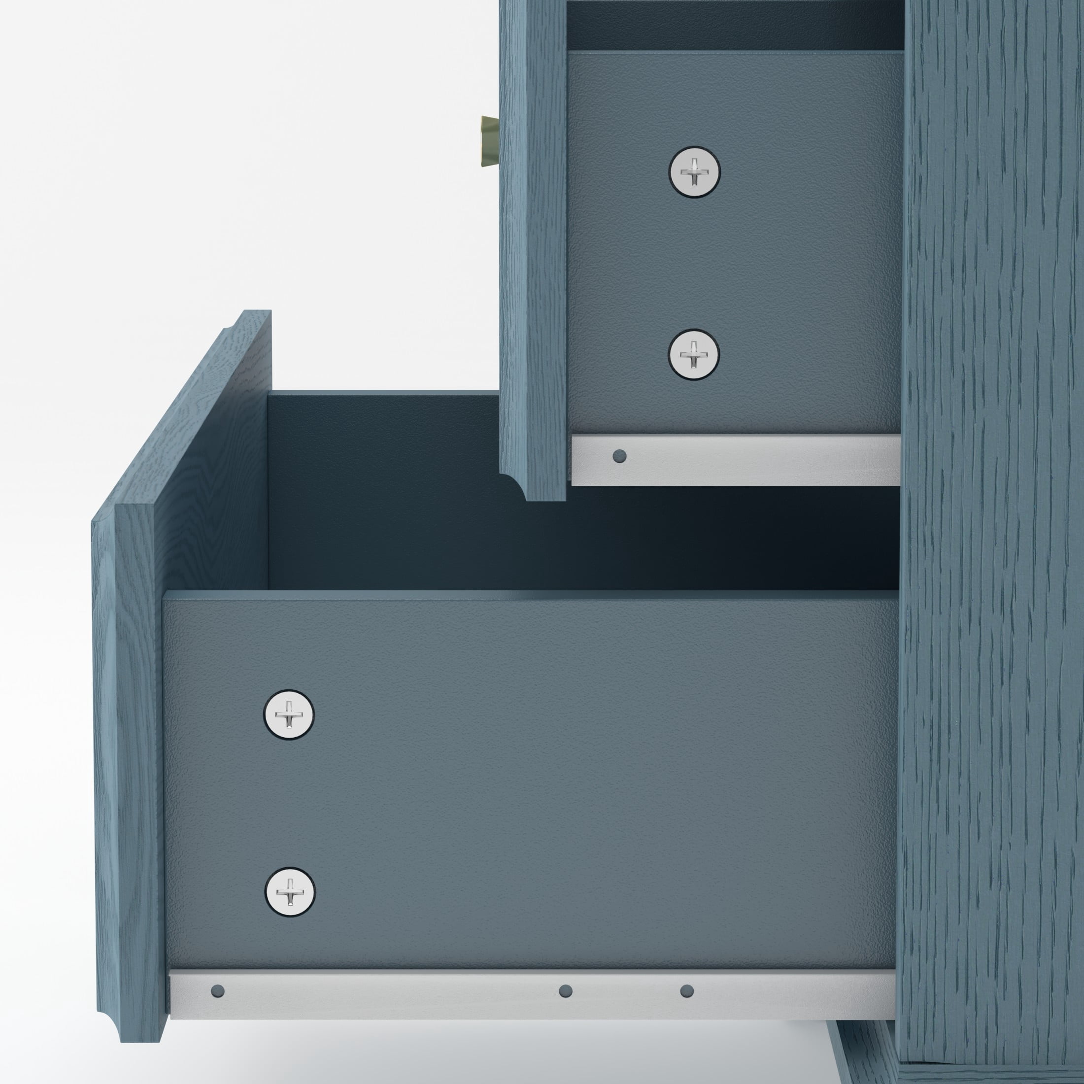 GDF Studio 52.17-Inch Display Cabinet with Glass Doors, 2 Drawers & Adjustable Shelves, Blue