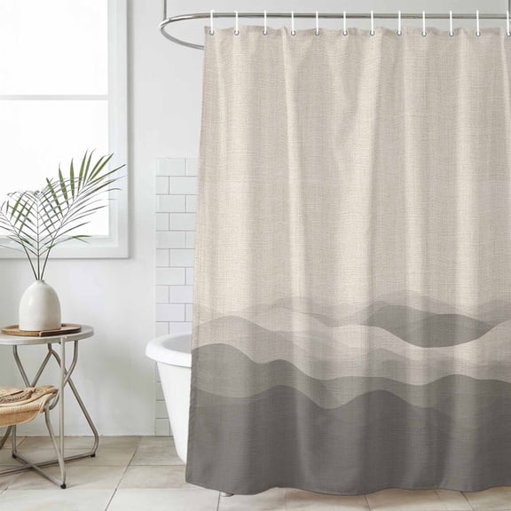 Grey Beige Ombre Waterproof Fabric Shower Curtain,Minimalist Ocean Waves Linen Waterproof Fabric Shower Curtain for Bathroom Curtains Bathtubs Hotel Shower Curtains with 12 Hooks Standard 72x72