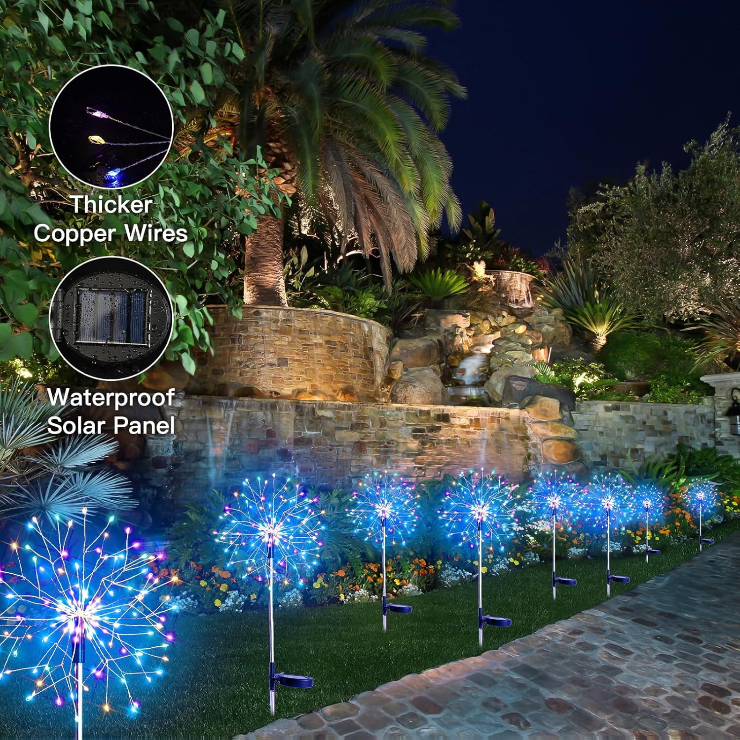Solar Garden Lights Outdoor Waterproof Decorative, 2Pack 150LED Firework Lights 8 Modes, Multicolor Solar Fairy Light for Yard, Patio, Pathway, Flowerbed Party Wedding Decor