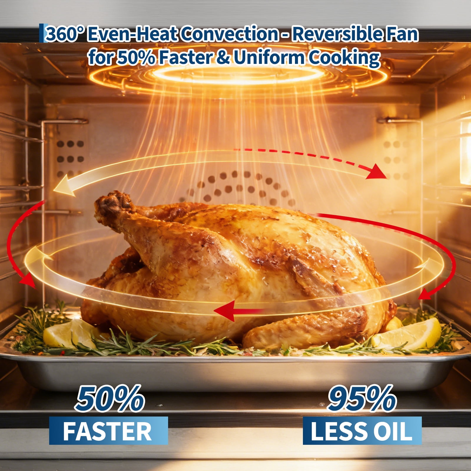 60Qt Commercial Countertop Convection Oven – 4-Tier Toaster, Air Fryer Combo, Front Glass Door, 2400W, 4 Trays & Wire Racks, Kitchen Appliance – 2.3 cu ft, Half-Size, US Plug 1.5m, Temp 30°C-300°C