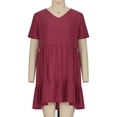 thumbnail image 2 of Abcnature Summer Dress, Casual Dresses for Women Casual V-Neck Short Sleeve Folding Solid Dress, Plus Size Dress Beach Sundresses Mini Dress Wine XL, 2 of 6