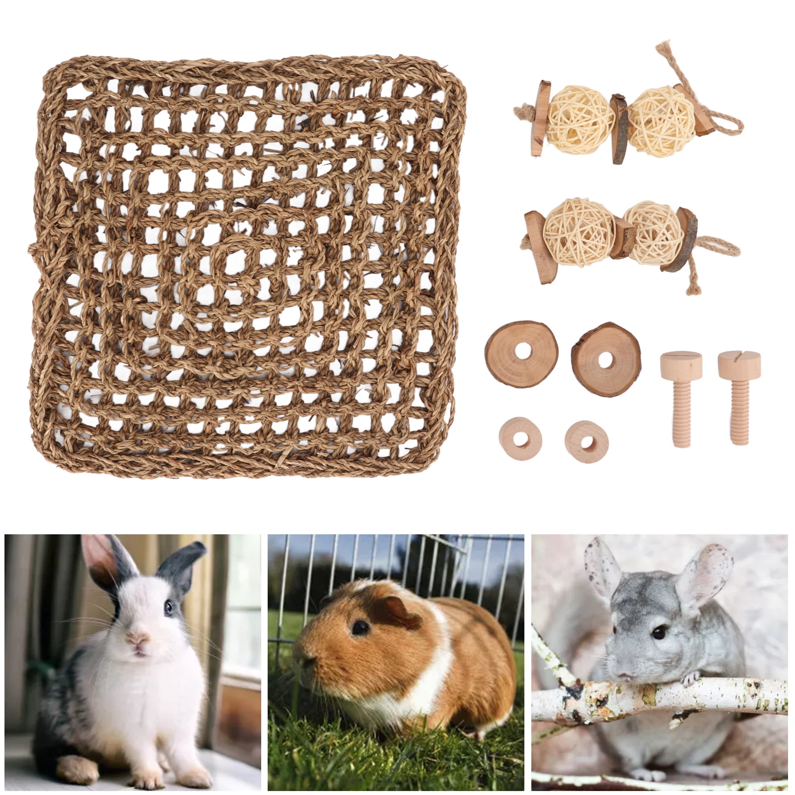 LAZIOEGR Natural Seagrass Pet Mat 13 inches / 33 cm Woven Teeth Grinding Chew Toy Activity Play Board Cage Protector for Rabbits Guinea Pigs Chinchillas Bunnies Small Animals
