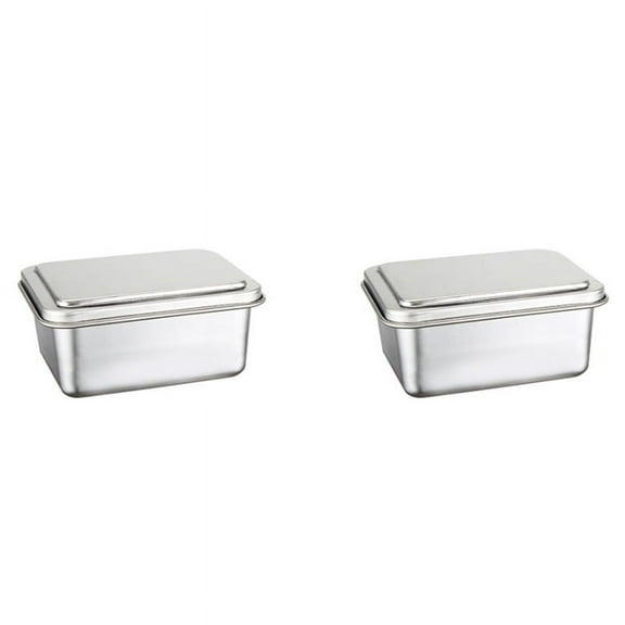 2X Stainless Steel -Keeping Box Storage Box with Lid Food Storage Box Cooking Ingredient Packaging Box, B