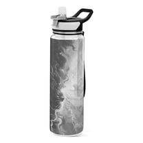 Sports Water Bottle with Straws Black and White Tie Dye 32 Oz Tritan Clear Bottles BPA Free Leakproof Cup for Outdoor School Gym Fitness