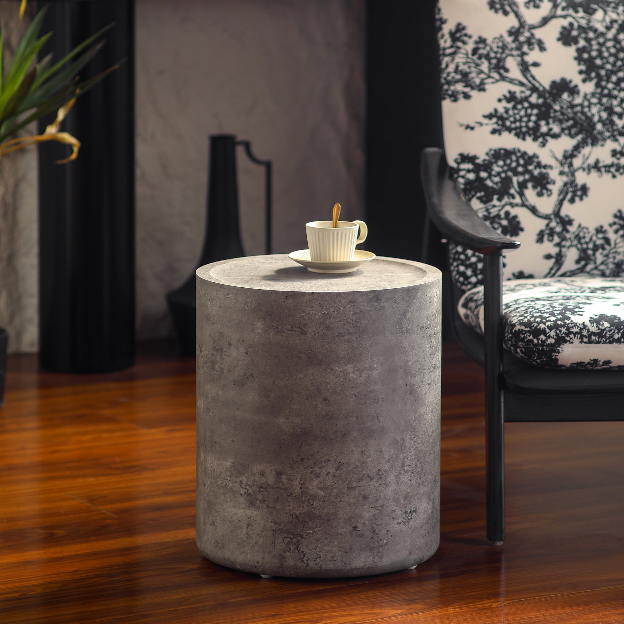 Leumius Modern Faux Concrete Round Corner Accent Table, No Assembly End Side Table for Living Room Bedroom Gray 1