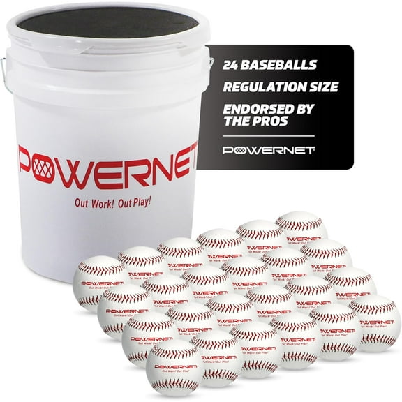 PowerNet Baseball Bundle, Padded Bucket with 24 Practice Baseballs or Flexi-Soft Training Balls, Portable Pitching & Batting Practice Equipment