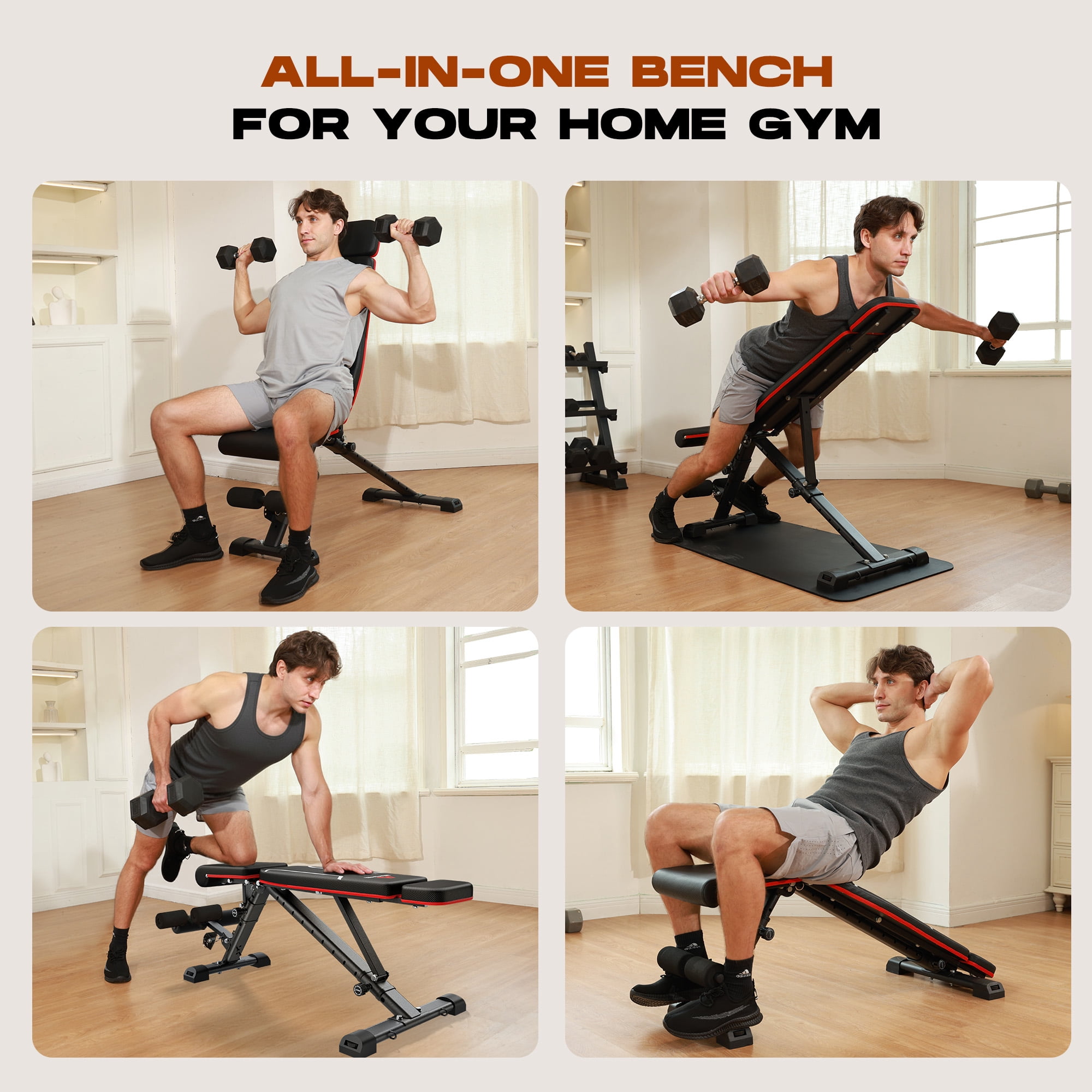 WARIOUT Folding Weight Bench, 880LB Capacity Workout Bench for Home Gym Strength Training
