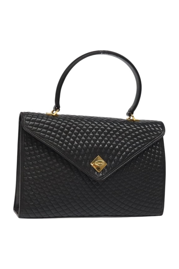 Pre-Owned Bally Vintage Handbag Quilted Leather Black Leather Handbag