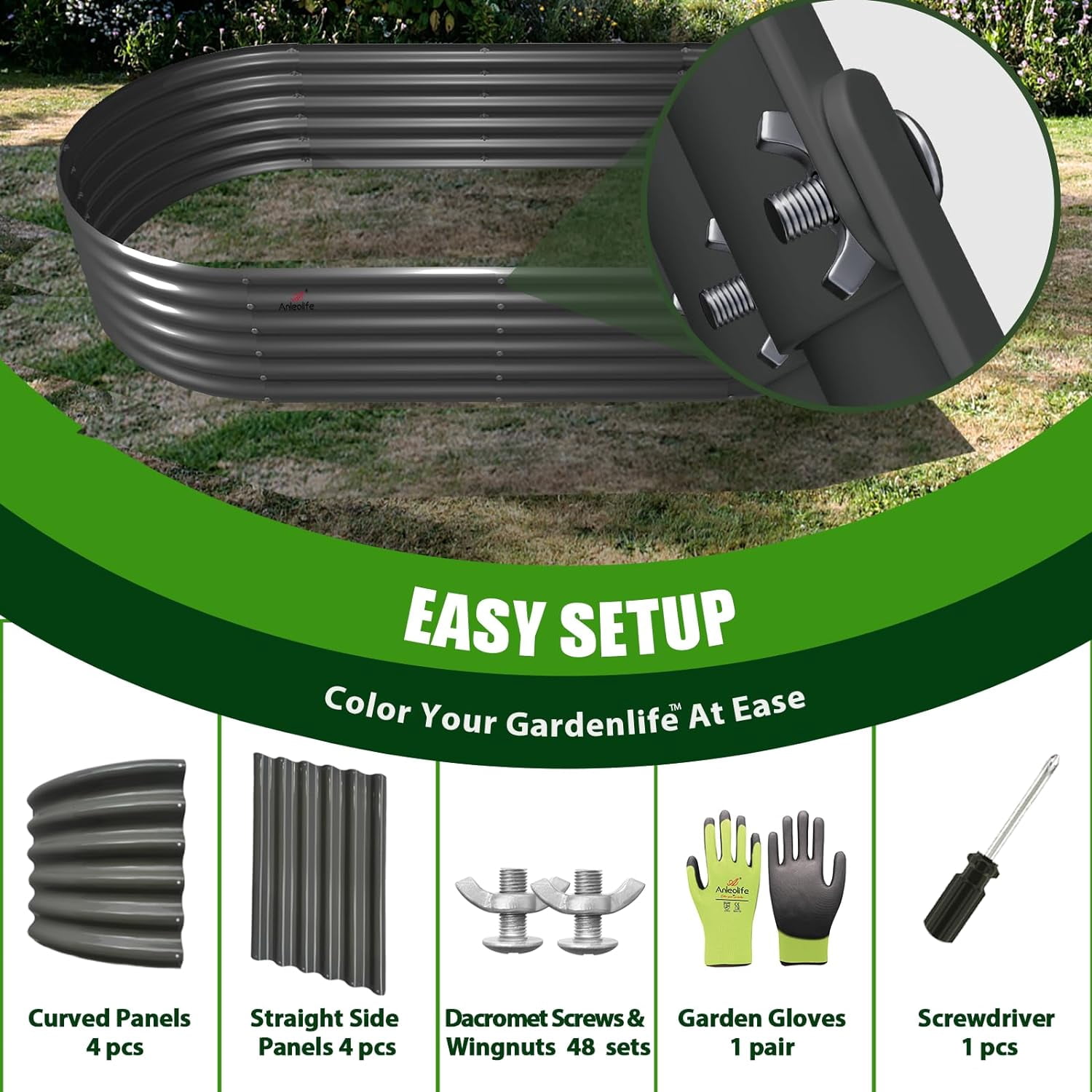 Anleolife 6 PACK 6x2x1.5 ft Galvanized Raised Garden Beds Outdoor, Oval Round Metal Planter Box for Planting Vegetables Flowers Herb, Anti-Rust, Quartz Grey