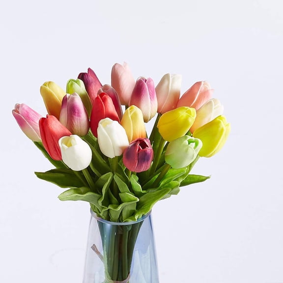 Tulips Artificial Flowers Real Touch,Latex Fake Flowers for Wedding Bouquet Home Party Office Decor,Faux Tulips,Coffee Table Decor,20 Pcs (Multicolor)