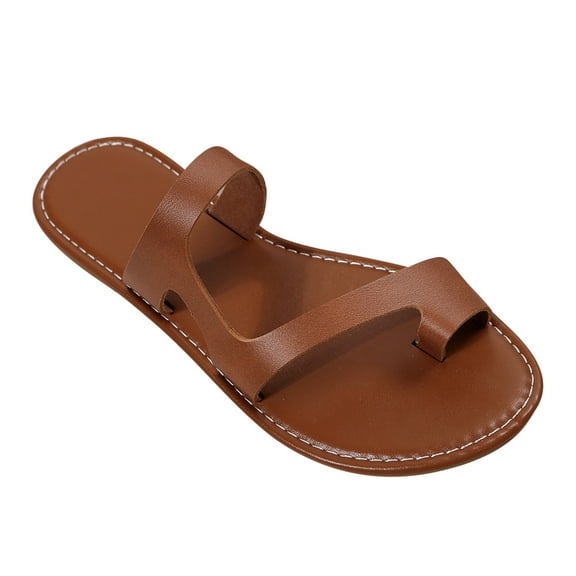 JeashCHAT Womens Orthotic Sandals Slip On Slide Sandals Comfortable Split-Toe Flat Sandals Arch Support Flip Flop Slippers for Summer Beach (Brown)