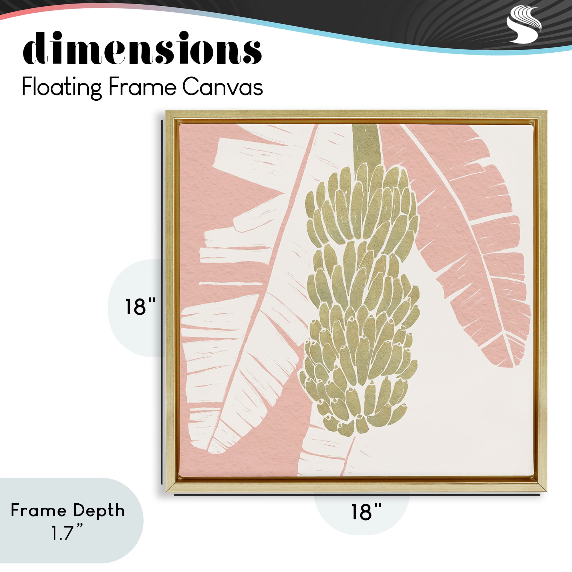 Stupell Industries Banana Bunch Amid Pink Leaves Gold Framed Floater Canvas Wall Art, design by Yuyu Pont