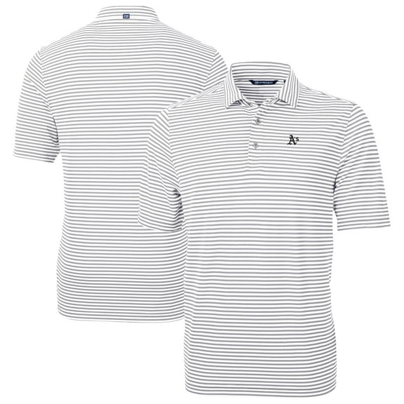 Men's Cutter & Buck Gray Athletics Virtue Eco Pique Stripe Recycled Polo