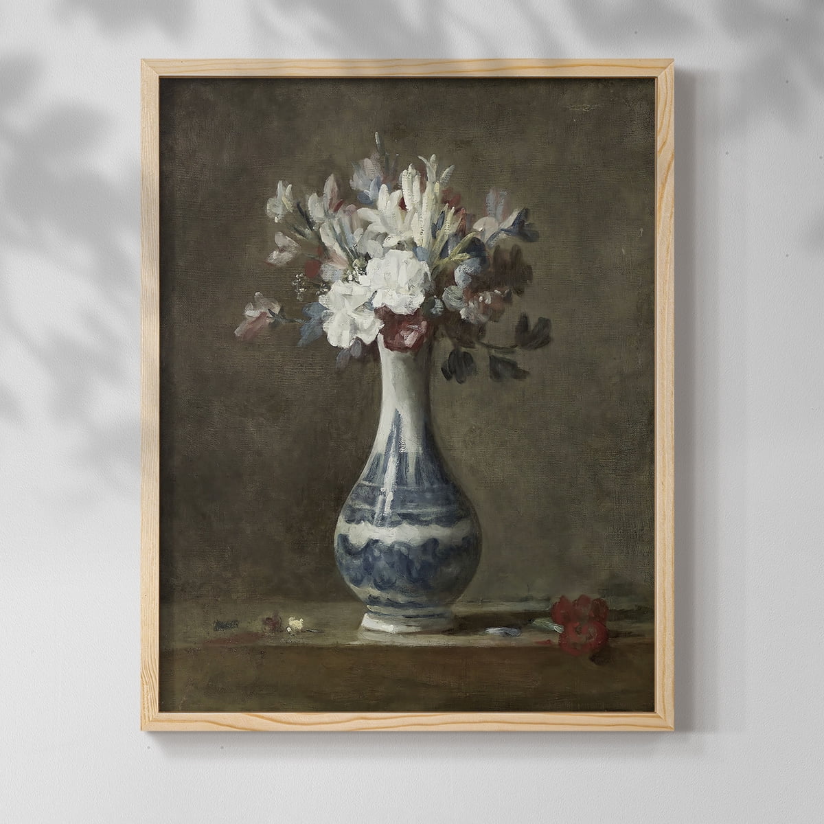Vintage Floral Print LIV - 14in. x 11in. Vintage Framed Print in Natural Wood Frame