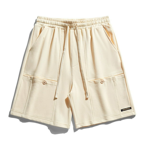 Ceisia Men's Gift Relaxed Minimalist Cargo Sweat Shorts Mid-Rise Elastic Waist Nylon Spandex Snap Button Side Label Shorts