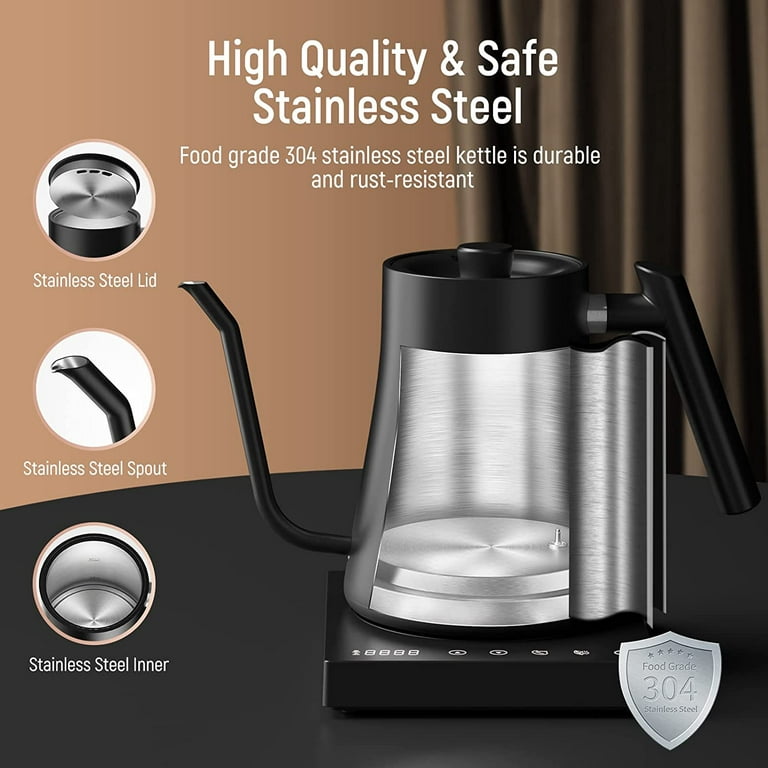  Gooseneck Electric Kettle Fabuletta Electric Kettle Temperature  Control 100% Stainless Steel Inner Lid & Bottom Pour Over Coffee Kettle & Tea  Kettle 1200W Quick Heating 1L Tea Pot for Family: Home