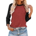 thumbnail image 1 of Plebaso Chemises à Manches 3/4 pour Femmes Col Rond Tops à Blocs de Couleur Décontractés Amples Blouses pour Femmes, 1 of 3