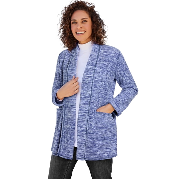 Woman Within Plus Size Microfleece Cardigan Shawl Collar Oversized Long Open Jacket