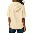 thumbnail image 3 of Fancifize Short Sleeve Hoodies for Women V Neck Striped Button Down Shirts Casual Loose Blouses Summer Hooded Tops, 3 of 5