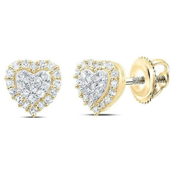 Gold Time 10k Yellow Gold and Diamond Heart Screw Back Earrings, 1/6 ct. t.w.