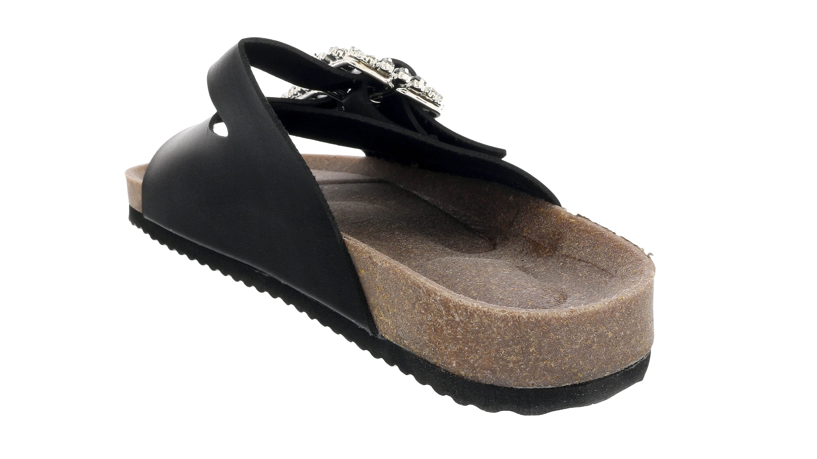 Ventutto Black Crystal Embellished Comfort Sandals-6 for womens 